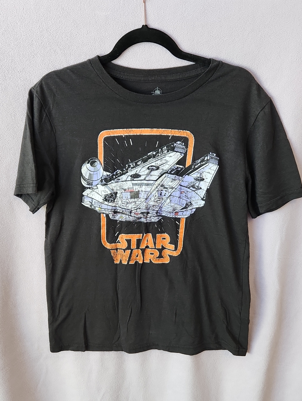 ✨️3/$20✨️ Disney Star Wars Black T-Shirt with Millennium Falcon and Orange Frame